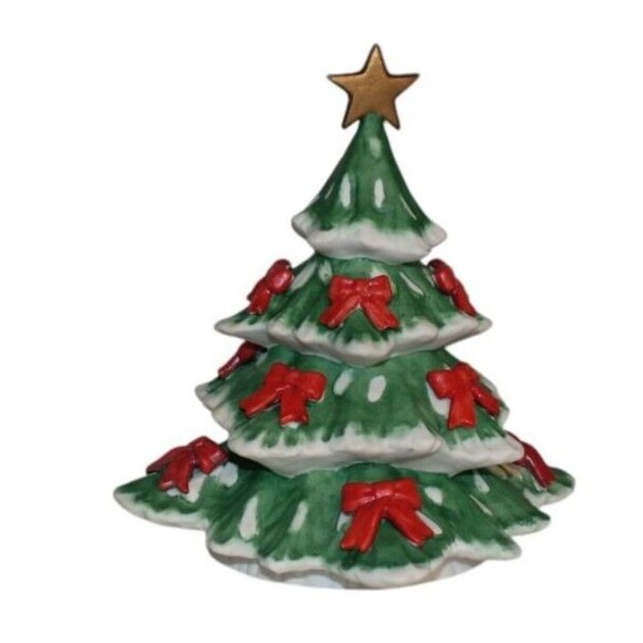 Vintage Ron Gordon Designs Christmas Tree With Red Bows 7 1/2 In Tall - Picture 1 of 7
